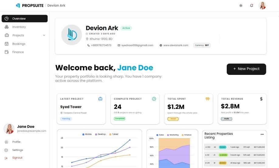 PropSuite Dashboard Mockup